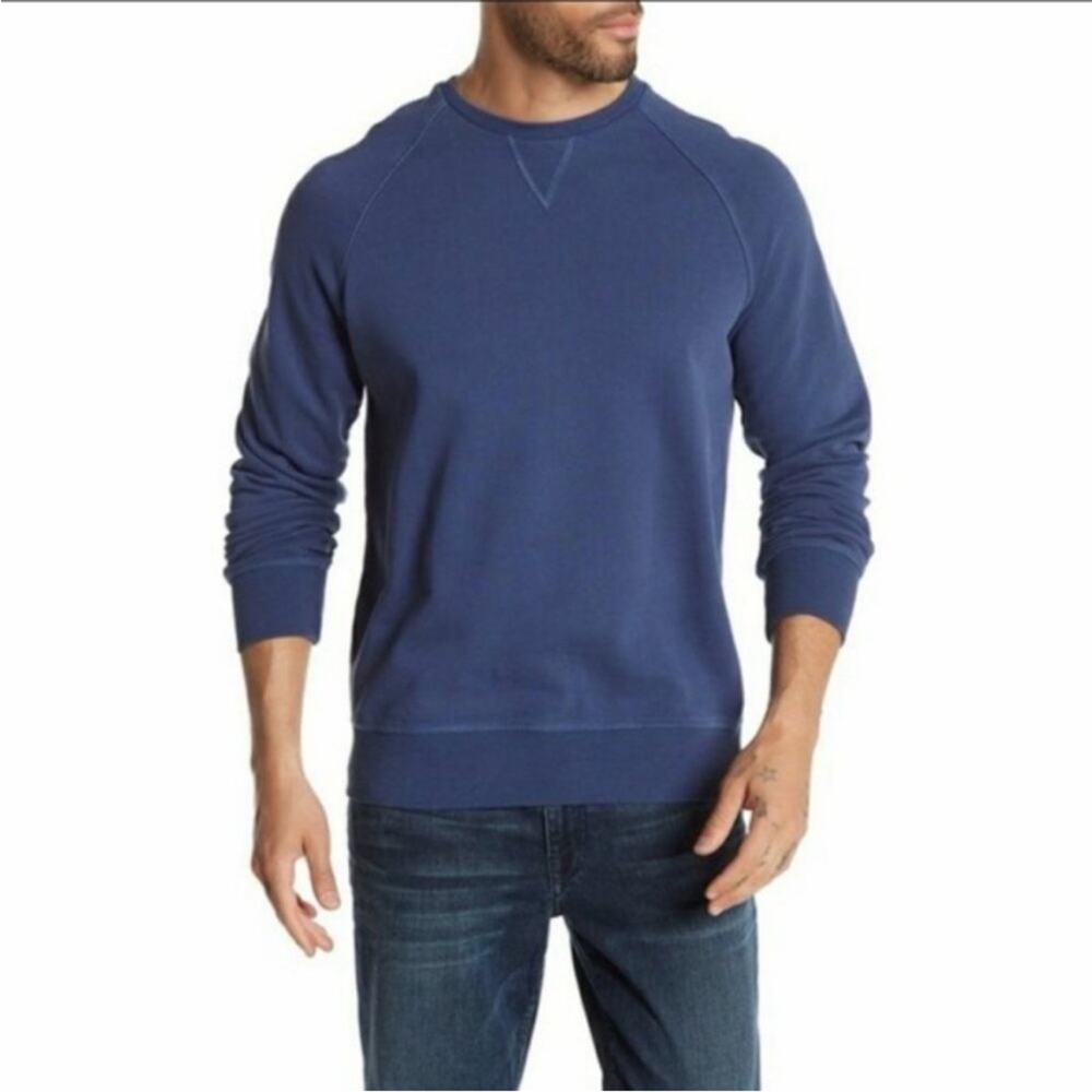 <<Men’s Slate & Stone Blue Crew Neck Washed Pullover Sweatshirt – Med